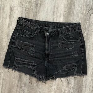 American Eagle AE Ripped High-Rise Denim Mom Shorts with Asymmetrical Waistband